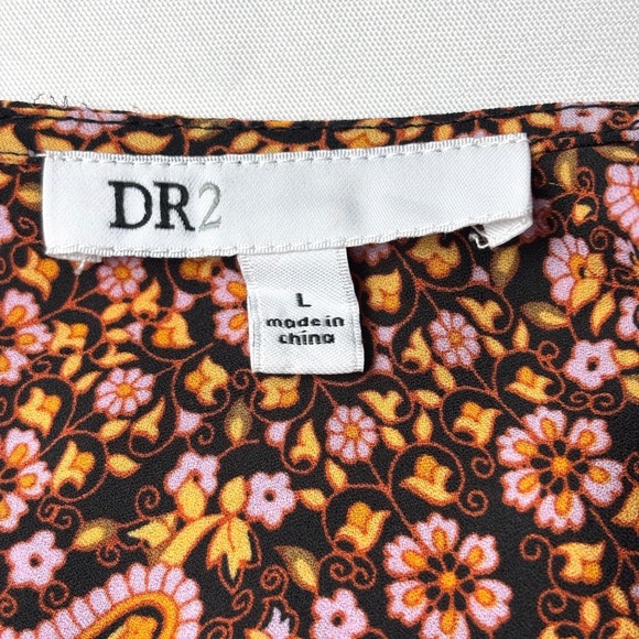 DR2 Short Sleeve Accordion Pleated Floral Paisley Print Cap Sleeve Top Sz L - Picture 6 of 8